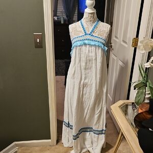 Pho Firenze White Maxi Dress with Blue Accents